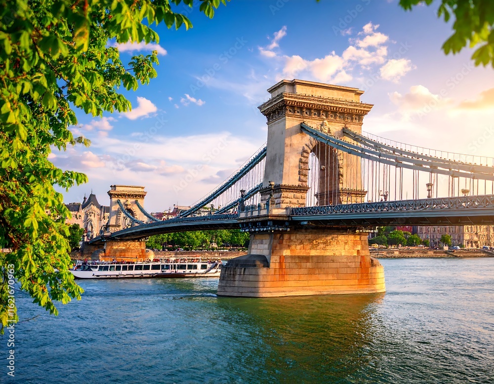Obraz premium Scenic Chain Bridge at Sunset