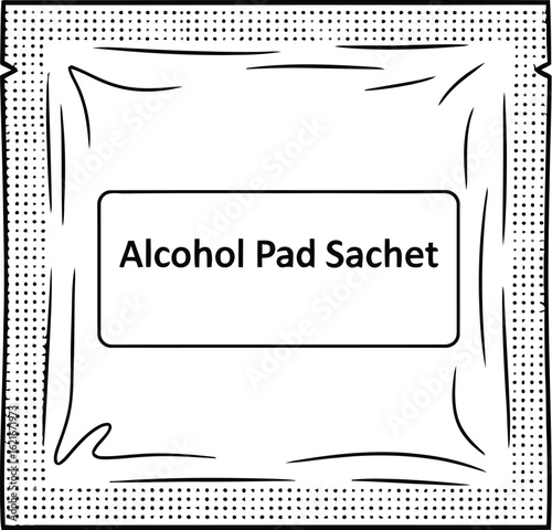 Clean Line Art of a Sealed Alcohol Pad Sachet, Ideal for First Aid and Medical Use, Representing Hygiene and Sanitation in Healthcare Settings