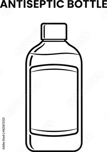 Simple Line Drawing of a Clean Antiseptic Bottle with a Blank Label, Perfect for Healthcare, Hygiene