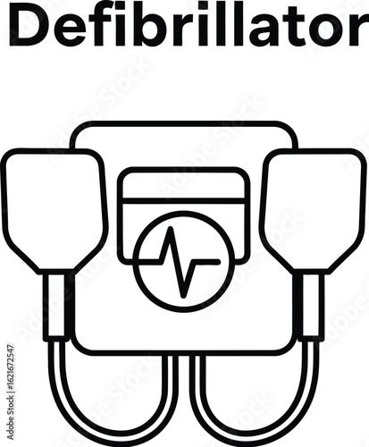 Line Drawing of a Modern Defibrillator Device, Essential for Emergency Medical Care and Heart Health, Representing Life Support and Cardiac Resuscitation