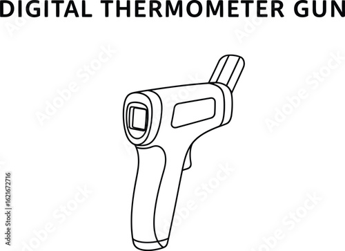 Line Drawing of a Modern Digital Thermometer Gun for Temperature Measurement and Health Monitoring, Perfect for Medical or Industrial Applications