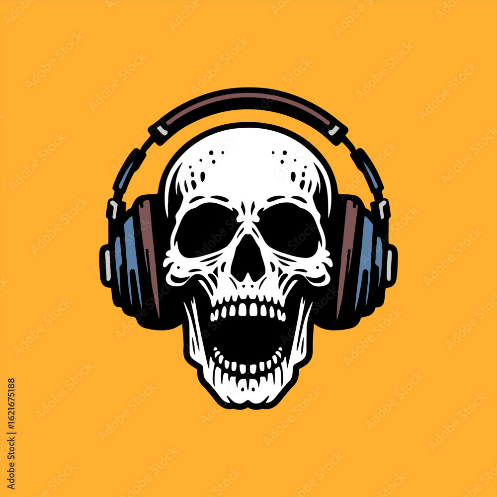 Fototapeta premium dj headphones skull vector illustration