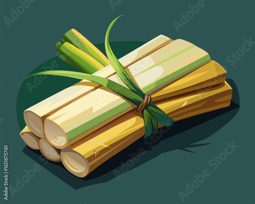 colorful illustration of a stack of fresh lemongrass tied with a rustic twine