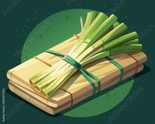 colorful illustration of a stack of fresh lemongrass tied with a rustic twine