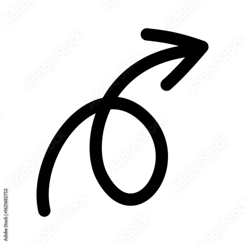 Spiral arrow icon with hand drawn design style for graphic elements. Vector spiral arrow isolated on white background