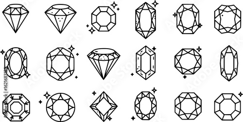 Gem icon vector set. Geometric gems diamonds illustration sign collection. sapphire precious jewels symbol.
