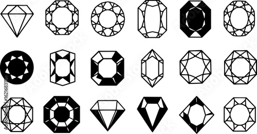 Gem icon vector set. Geometric gems diamonds illustration sign collection. sapphire precious jewels symbol.
