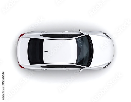 Overhead view of a white sedan