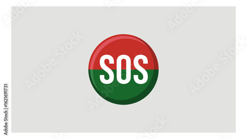 Vibrant red and green SOS button graphic with white lettering, representing an urgent call for help or a distress signal on a clear background.