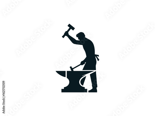 Minimalist blacksmith logo vector art with hammer and anvil silhouette for forging industry branding