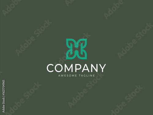 Symmetrical letter H logo formed by minimalist leaves. A modern, natural, and elegant emblem for a green company identity.