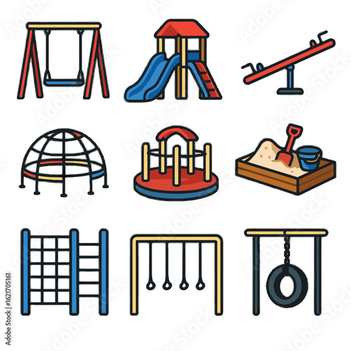 Gym climbing frame sandbox jungle icon toys playground monkey vector swing icons