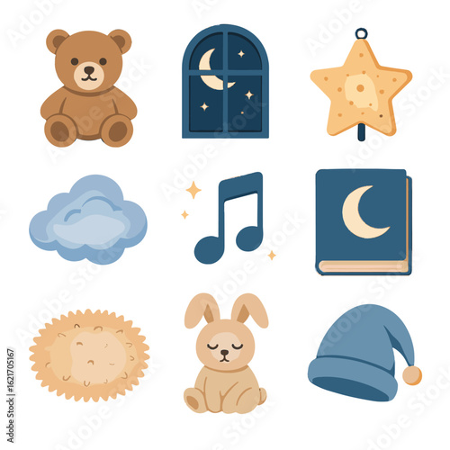 Music vector icons nightcap icon grid soft star bedtime book lullaby lamp