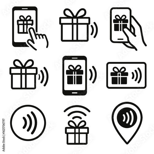 Waves voucher vouchers digital vector icon buzz symbol gift contactless holding tapping