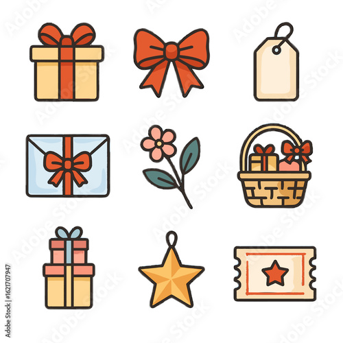 Greeting ornament vector symbols gift sprig gifting icon envelope bow flower decorative