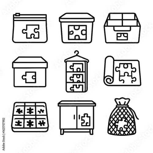 Puzzle box tray zip vector storage icon bin stackable divider organizer solutions