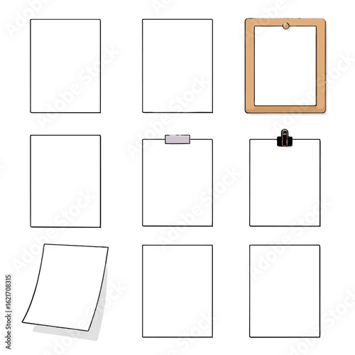 Vertical centered top flyer clipped mockup standard paper vector sheet icon set