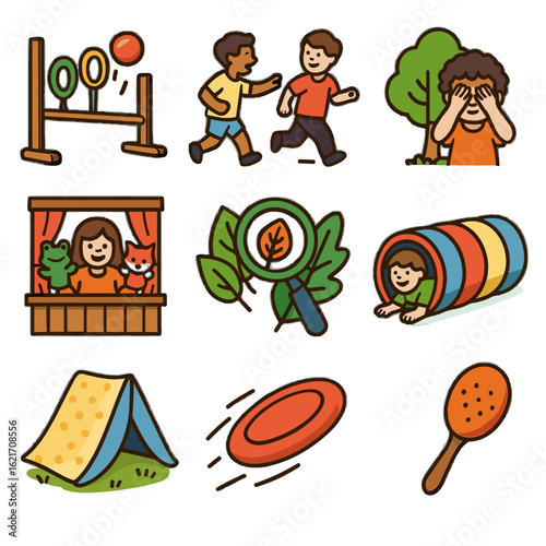 Soft shaker picnic hunt vector games collection toss frisbee play leaf puppet