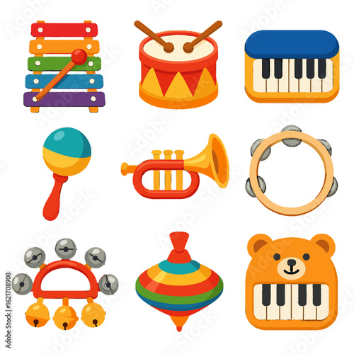 Shaker trumpet toys animal musical icon bells vector collection xylophone piano sound