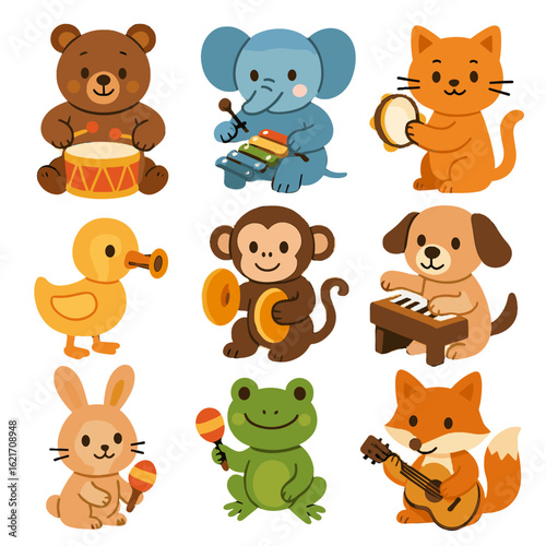 Dog frog vector musical piano icon monkey animals elephant cat guitar toy