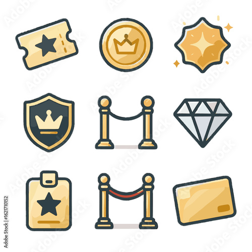 Diamond line icons rope gold pass elite icon luxury vector crown access