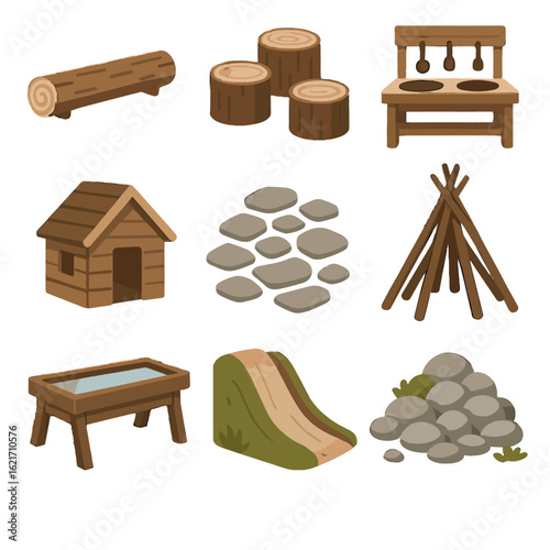 Balance nature icon log playhouse vector beam play seats slide area pebble