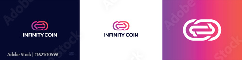 Infinity coin logo concept with an abstract loop symbol. Vector icon for cryptocurrency, fintech, and blockchain technology branding.