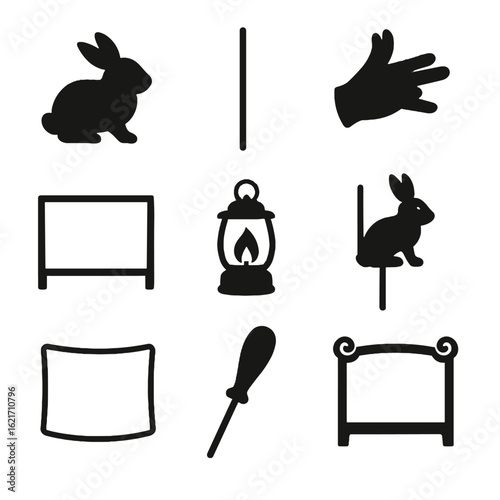 Puppet light frame screen icon hand animal storytelling shadow vector figure