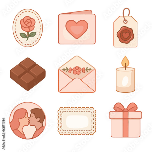 Rose stitched gift heart love sweetheart vector label voucher icon vouchers box
