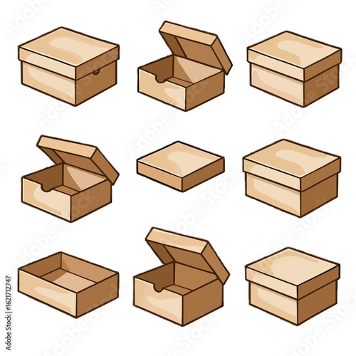 To folded lid flap open closed vector box icon shoebox shoe overlapping