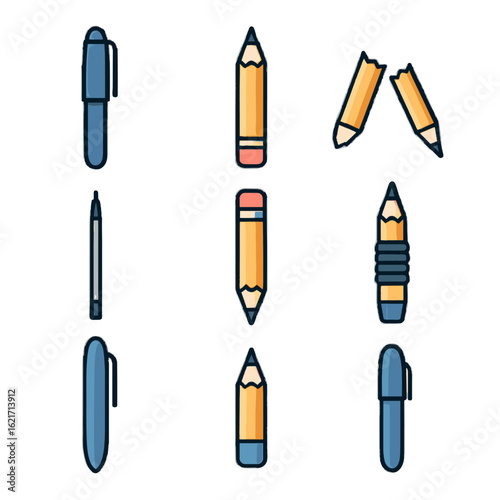 Pen refill vector icon pocket eraser grip school broken pencil short