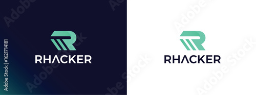 Modern letter R logo design with diagonal lines. Minimalist monogram concept for a technology or security company brand identity.