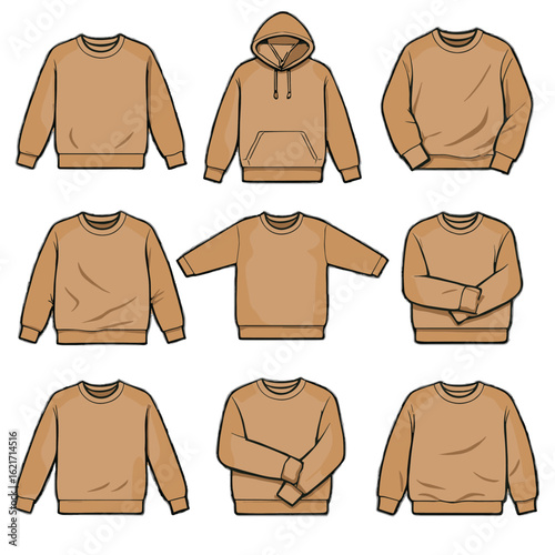 Vector icon table clean folds pullover sweatshirt symmetric flat extended hoodie lay