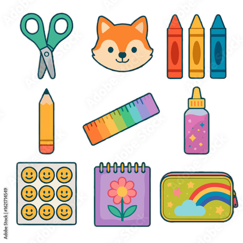 Eraser vector tip triangle chunky glitter case scissors stationery icon kids crayons