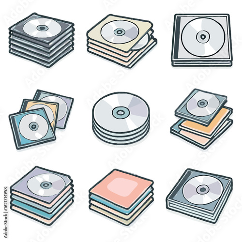 Cover icon pile cd discs stack paper sleeves vector packaging jewel