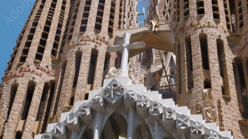 Facade Detail of Sagrada Familia Basilica in Barcelona Spain