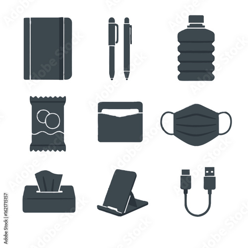 Vector phone stylus face snack stand icon pack essentials foldable pen minimalist