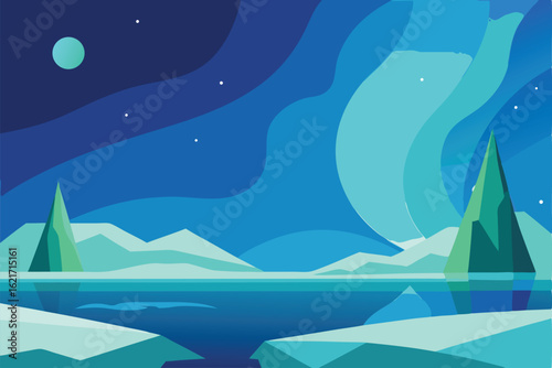 northern lights dancing over icy blue arctic lands.eps