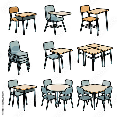 Vector setup collaborative underneath grouped desk collection icon chair chairs stackable
