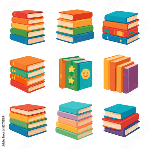 Colorful journals covers icon stack rainbow cheerful grid book vector vibrant playful