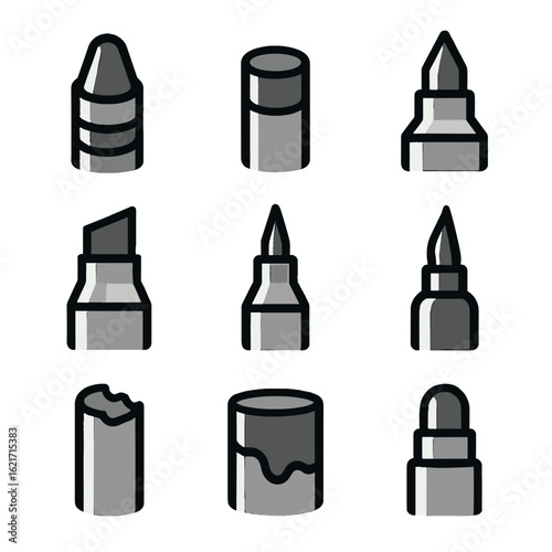 Chisel crayon tips icon worn fine tip vector broken marker blunt