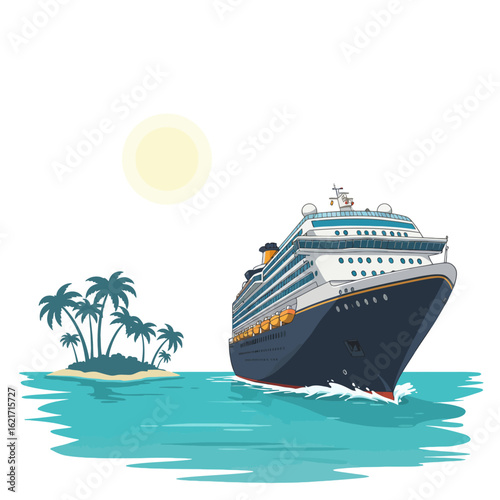 Wallpaper Mural Cruise ship sailing towards a tropical island under a bright sun. Torontodigital.ca