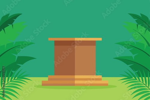 wooden podium with a tropical green backdrop  lush.eps