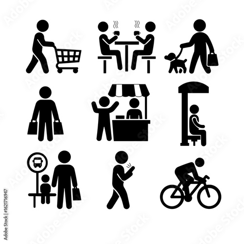 Daily Life Activities and Public Spaces Icon Set