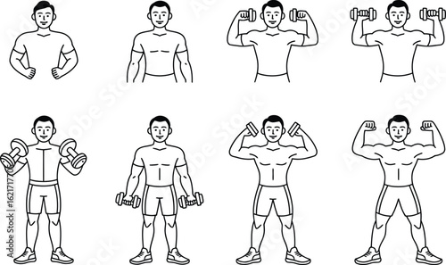 Man exercising with dumbbells fitness icons male exercise