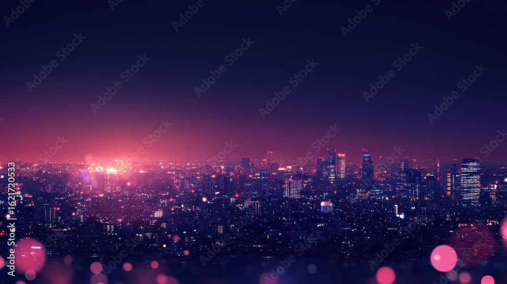 Fototapeta premium Night cityscape view with vibrant colors.