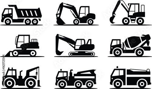 Construction Vehicle Icons Excavator Dump Truck Cement Mixer