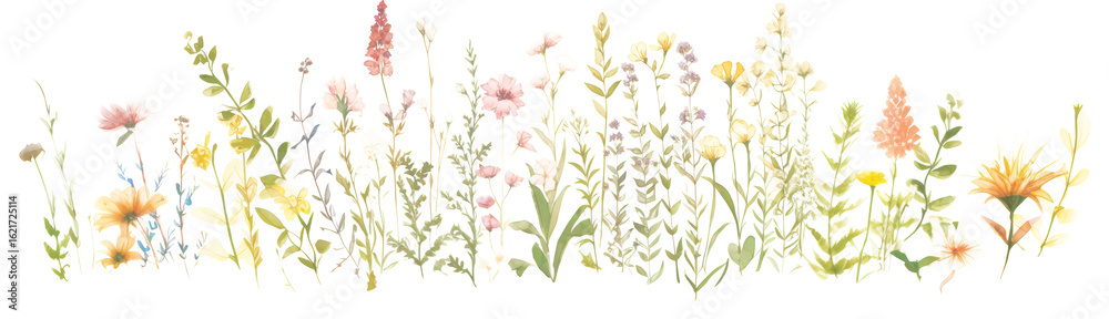 Naklejka premium PNG Flowers as divider watercolor graphics outdoors painting.