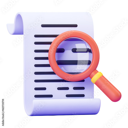 Magnifying glass over document isolated on transparent background