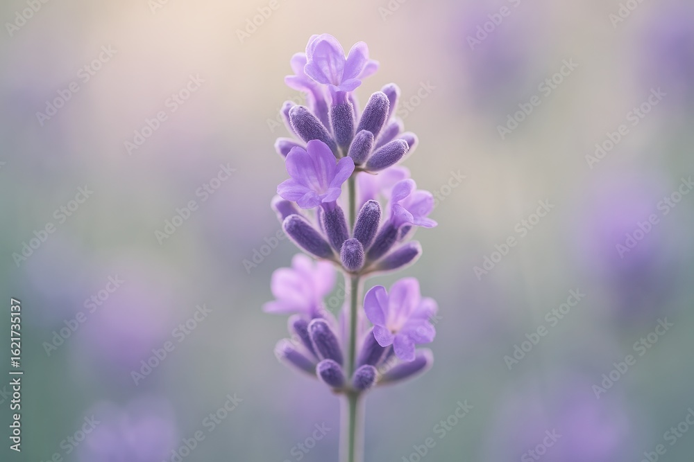 Obraz premium Delicate lavender flowers in macro detail with soft blurred botanical background and natural morning light